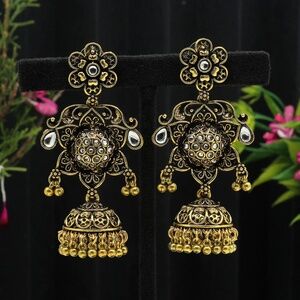 Star Gold Color Oxidised Earrings